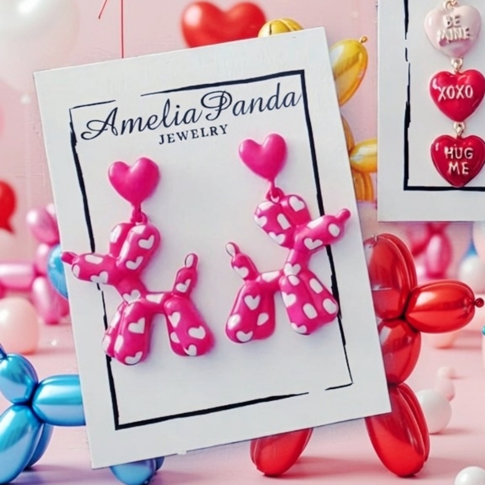 🩷 Dog Earrings - Pink and White